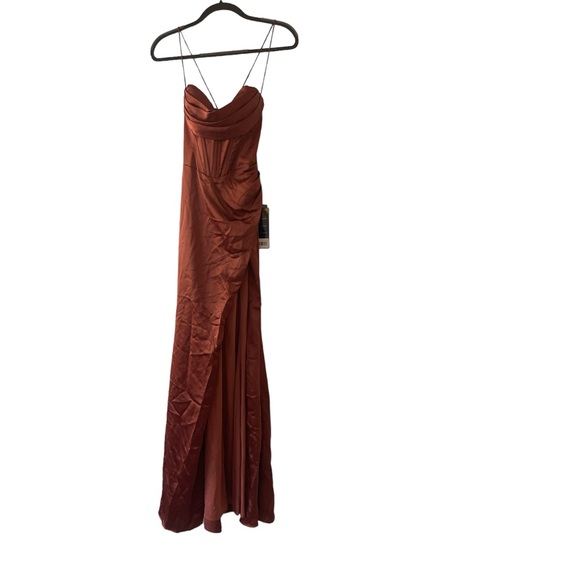 NWT Corset Cowl Satin Dress in Sienna - Picture 2 of 7